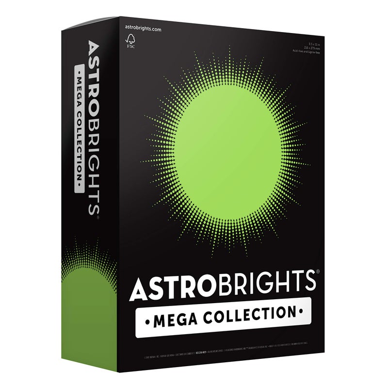 Astrobrights Mega Collection, Colored Cardstock, Bright Lime Green, 320 Sheets, 65 lb/176 gsm, 8.5" x 11" - MORE SHEETS! (91698) - Image 1